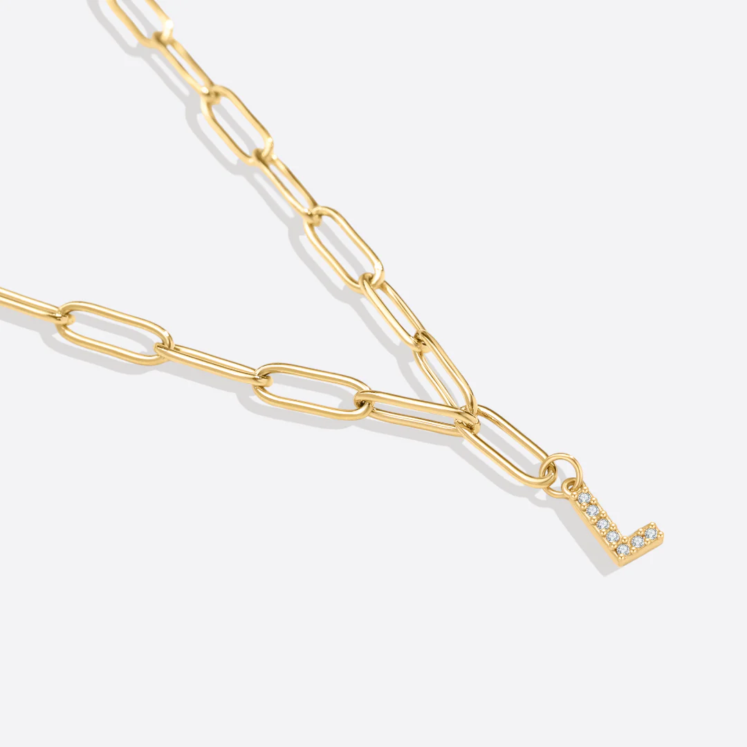 Paperclip Pave Initial Necklace - Image 16