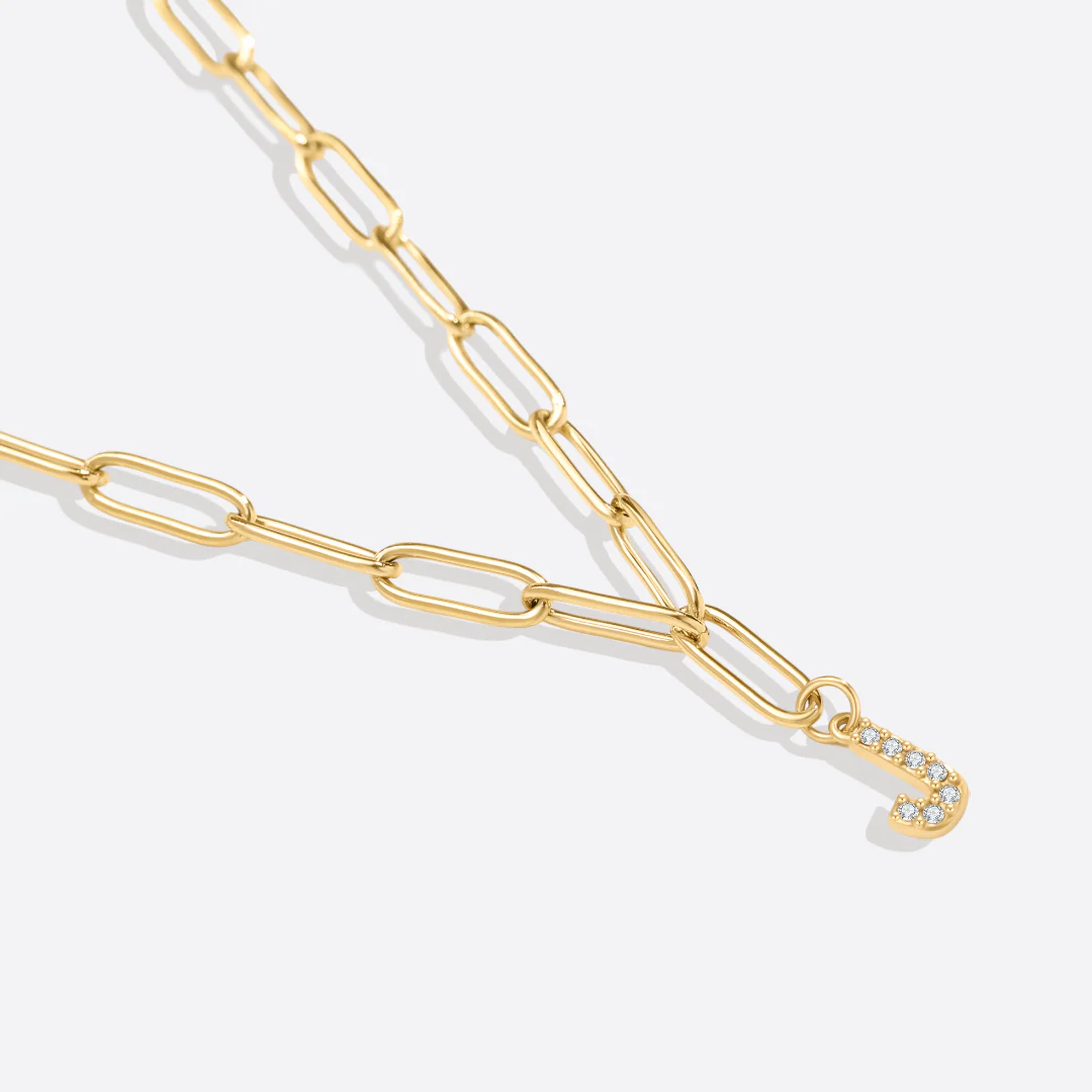Paperclip Pave Initial Necklace - Image 18