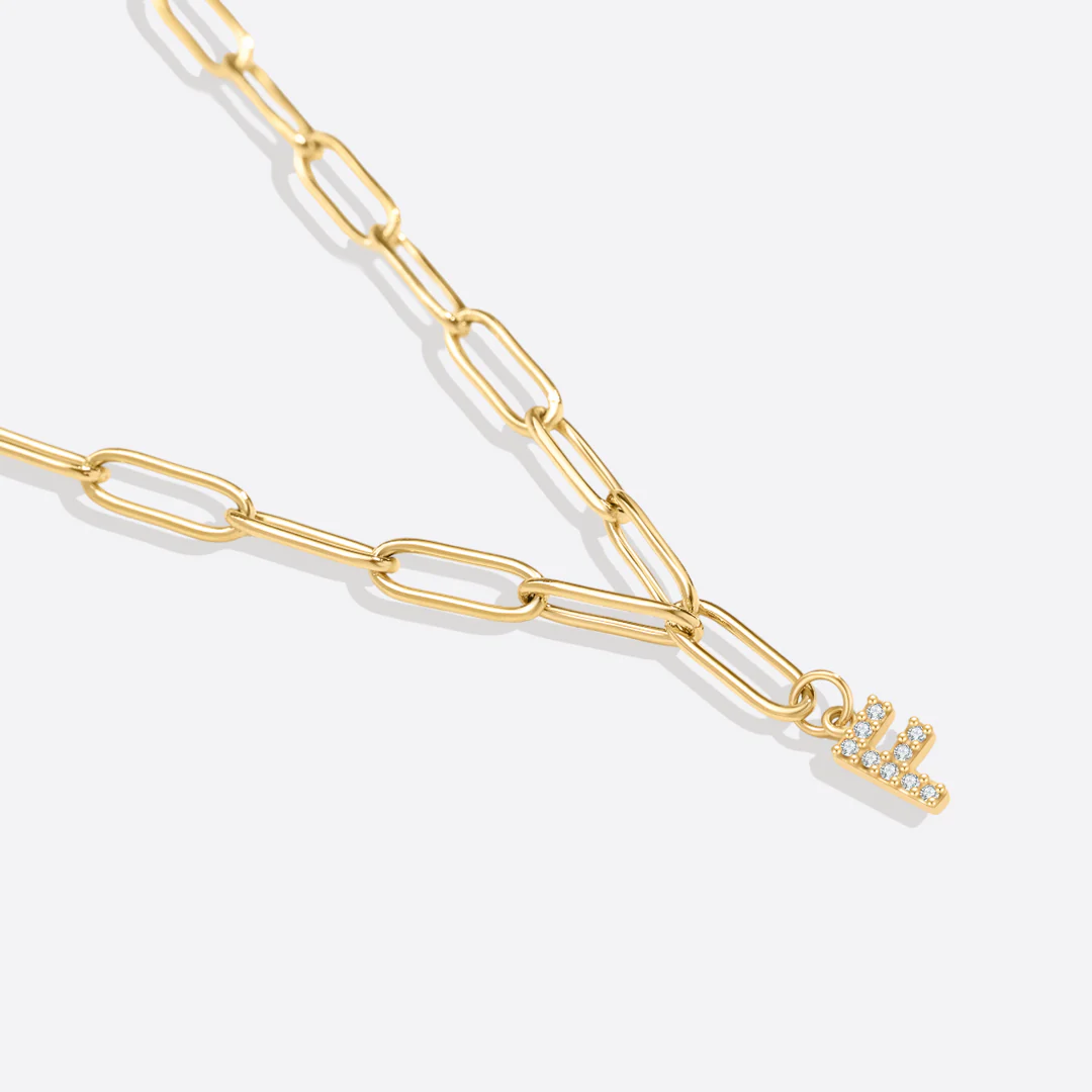 Paperclip Pave Initial Necklace - Image 22