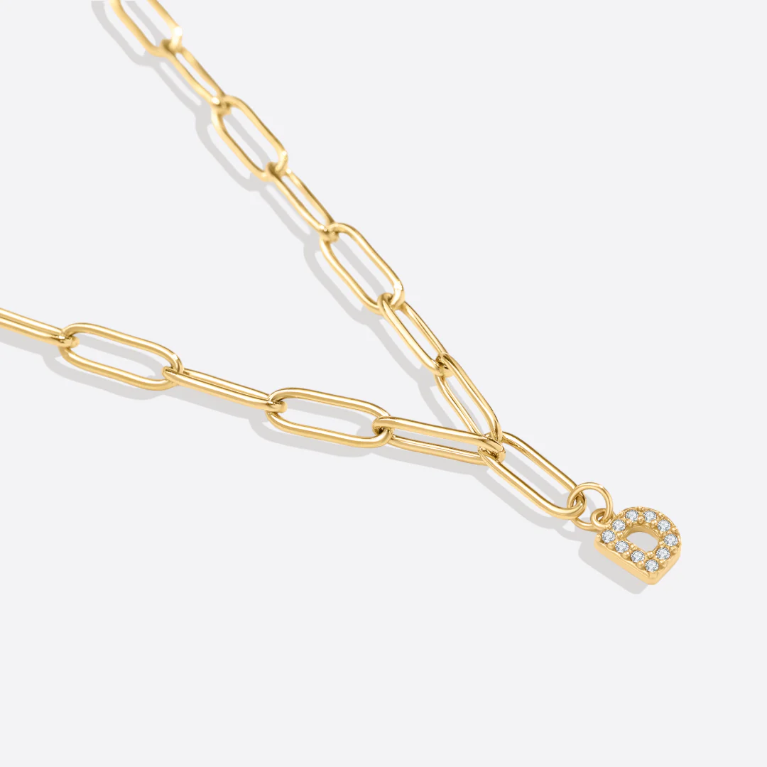 Paperclip Pave Initial Necklace - Image 24