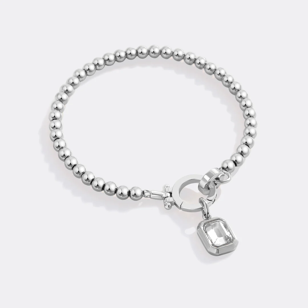 Mint Beaded Bracelet with Baguette Birthstone Charm - Image 10