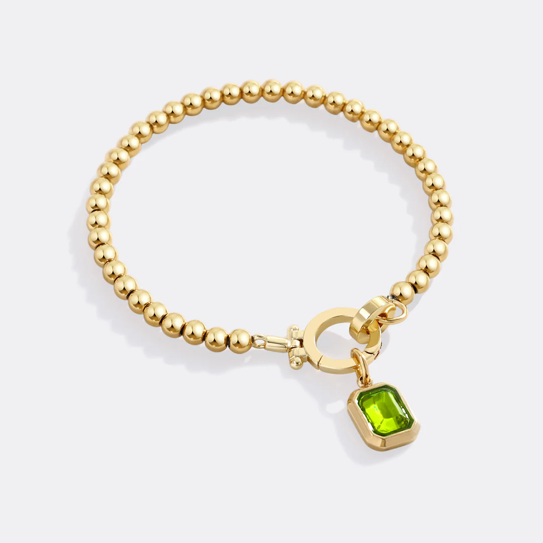 Mint Beaded Bracelet with Baguette Birthstone Charm - Image 13
