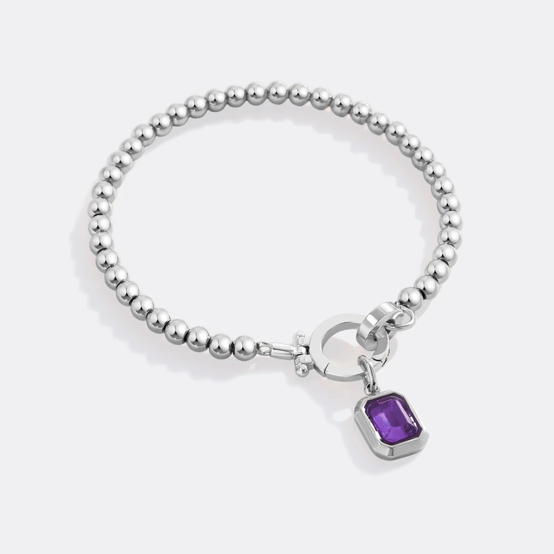 Mint Beaded Bracelet with Baguette Birthstone Charm - Image 16