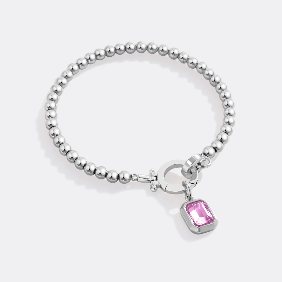 Mint Beaded Bracelet with Baguette Birthstone Charm - Image 27