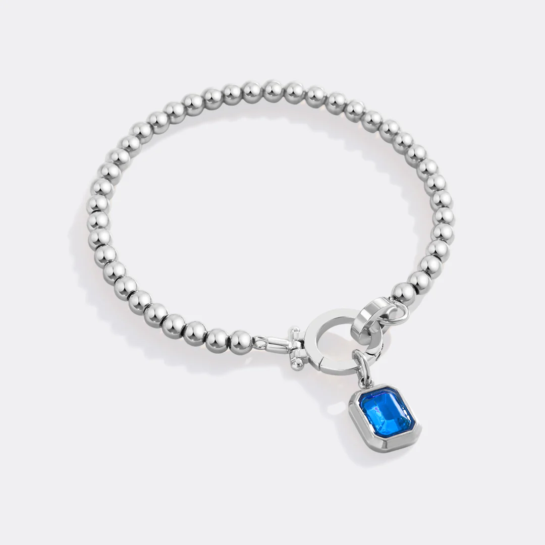 Mint Beaded Bracelet with Baguette Birthstone Charm - Image 29