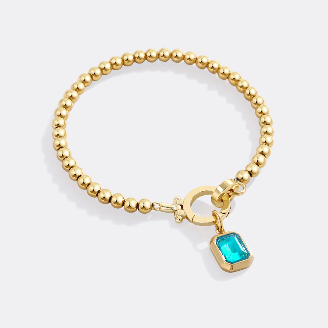 Mint Beaded Bracelet with Baguette Birthstone Charm - Image 32