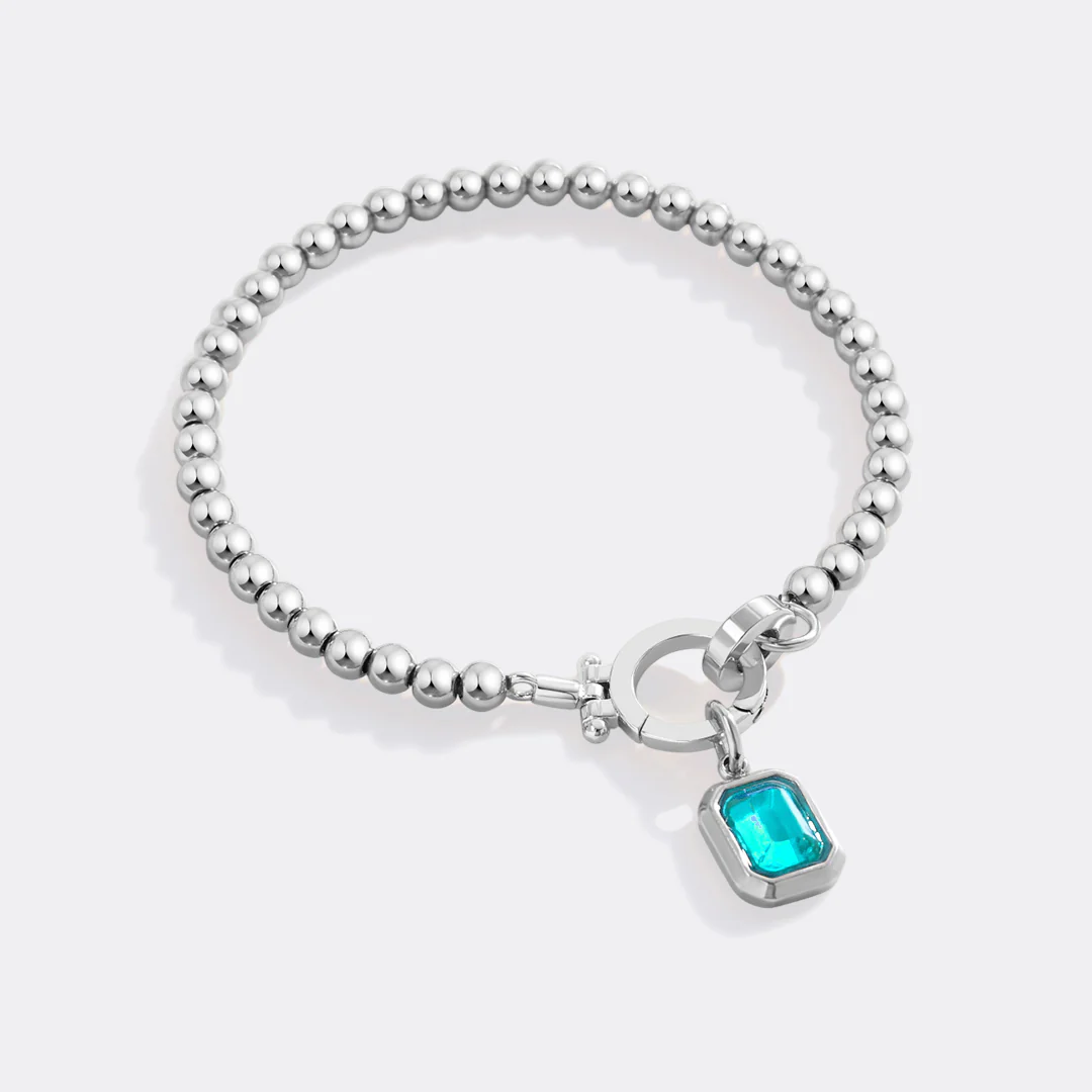 Mint Beaded Bracelet with Baguette Birthstone Charm - Image 33
