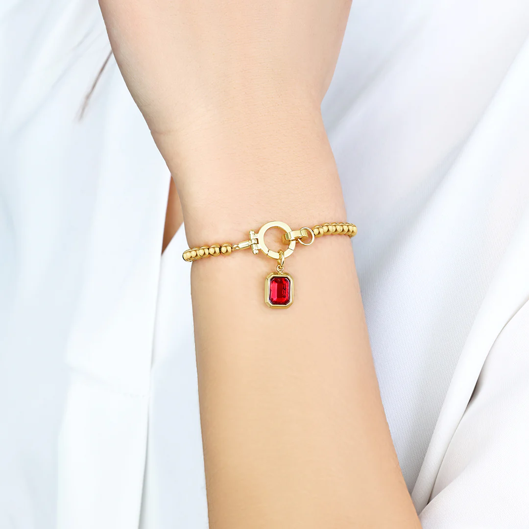 Mint Beaded Bracelet with Baguette Birthstone Charm - Image 9
