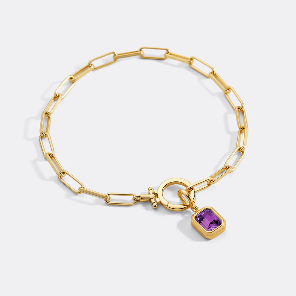 Baguette Birthstone Charm on Mint Paperclip Bracelet - Image 10