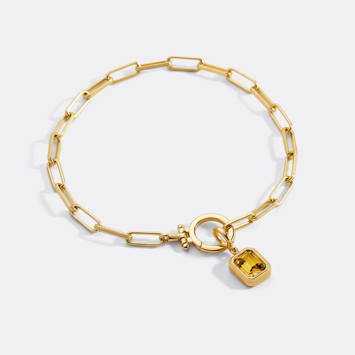 Baguette Birthstone Charm on Mint Paperclip Bracelet - Image 16
