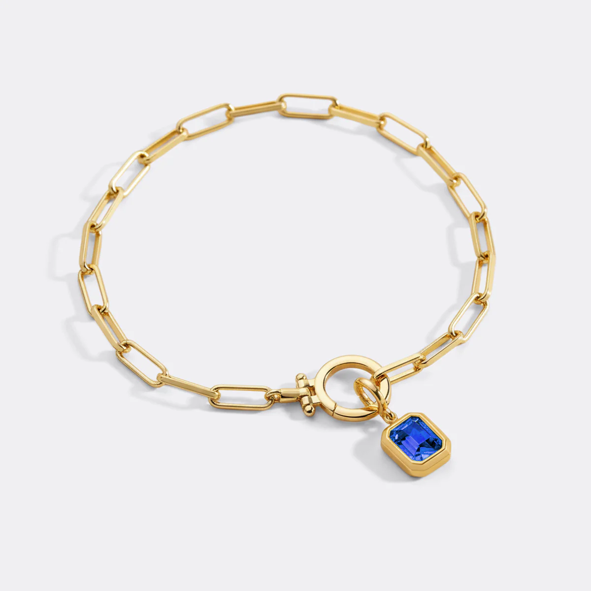 Baguette Birthstone Charm on Mint Paperclip Bracelet - Image 18