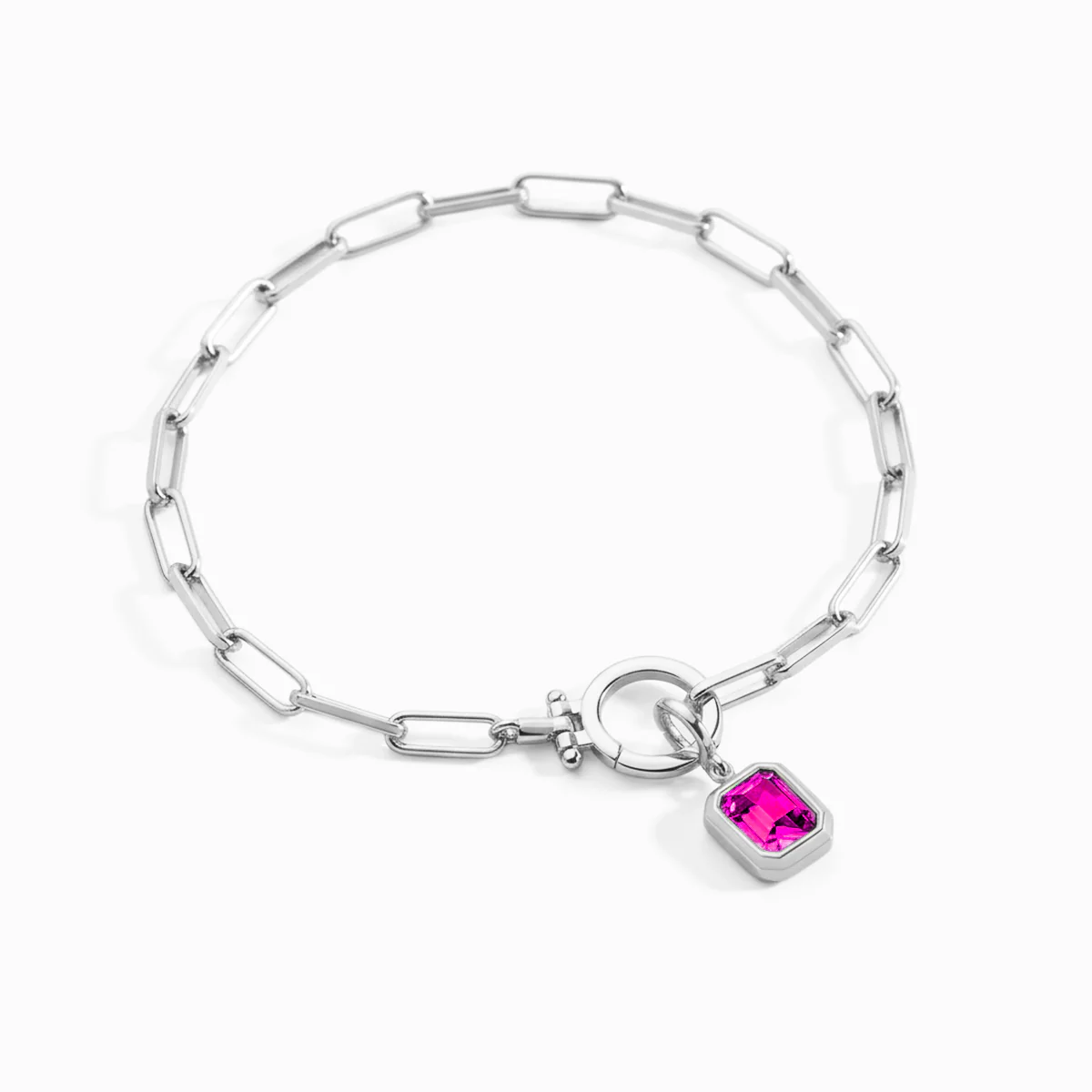 Baguette Birthstone Charm on Mint Paperclip Bracelet - Image 22