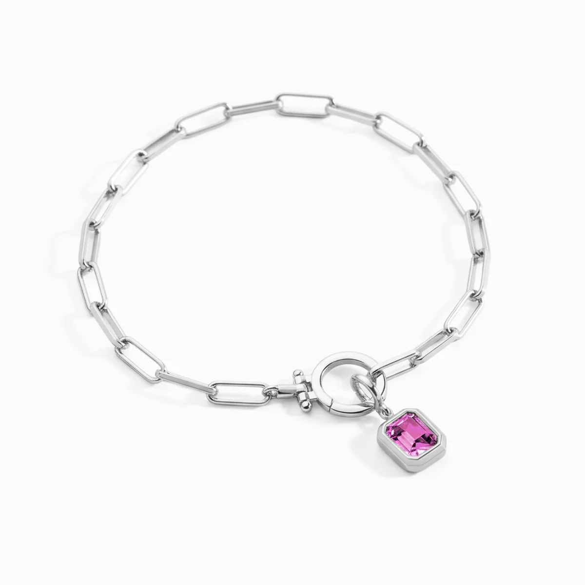 Baguette Birthstone Charm on Mint Paperclip Bracelet - Image 27