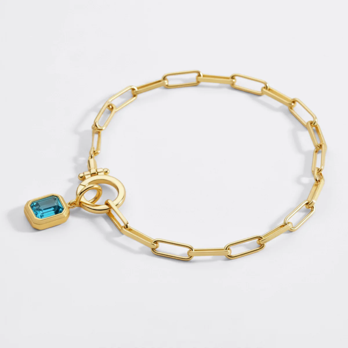 Baguette Birthstone Charm on Mint Paperclip Bracelet - Image 3