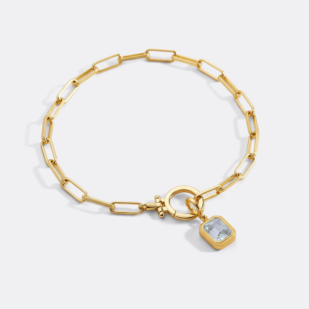 Baguette Birthstone Charm on Mint Paperclip Bracelet - Image 31