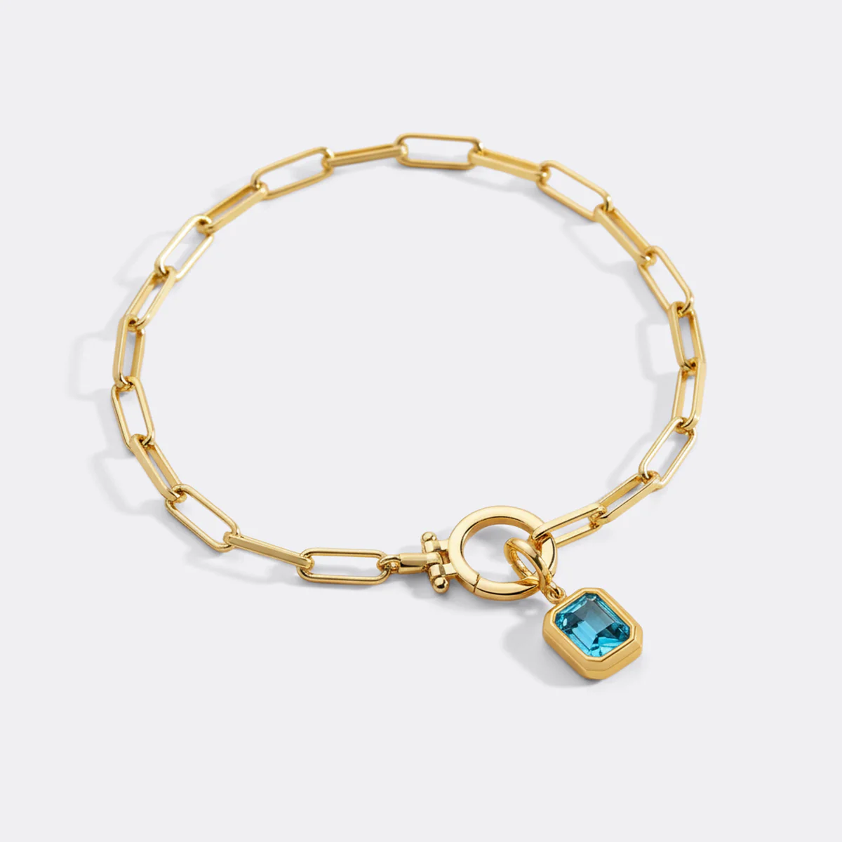 Baguette Birthstone Charm on Mint Paperclip Bracelet - Image 9