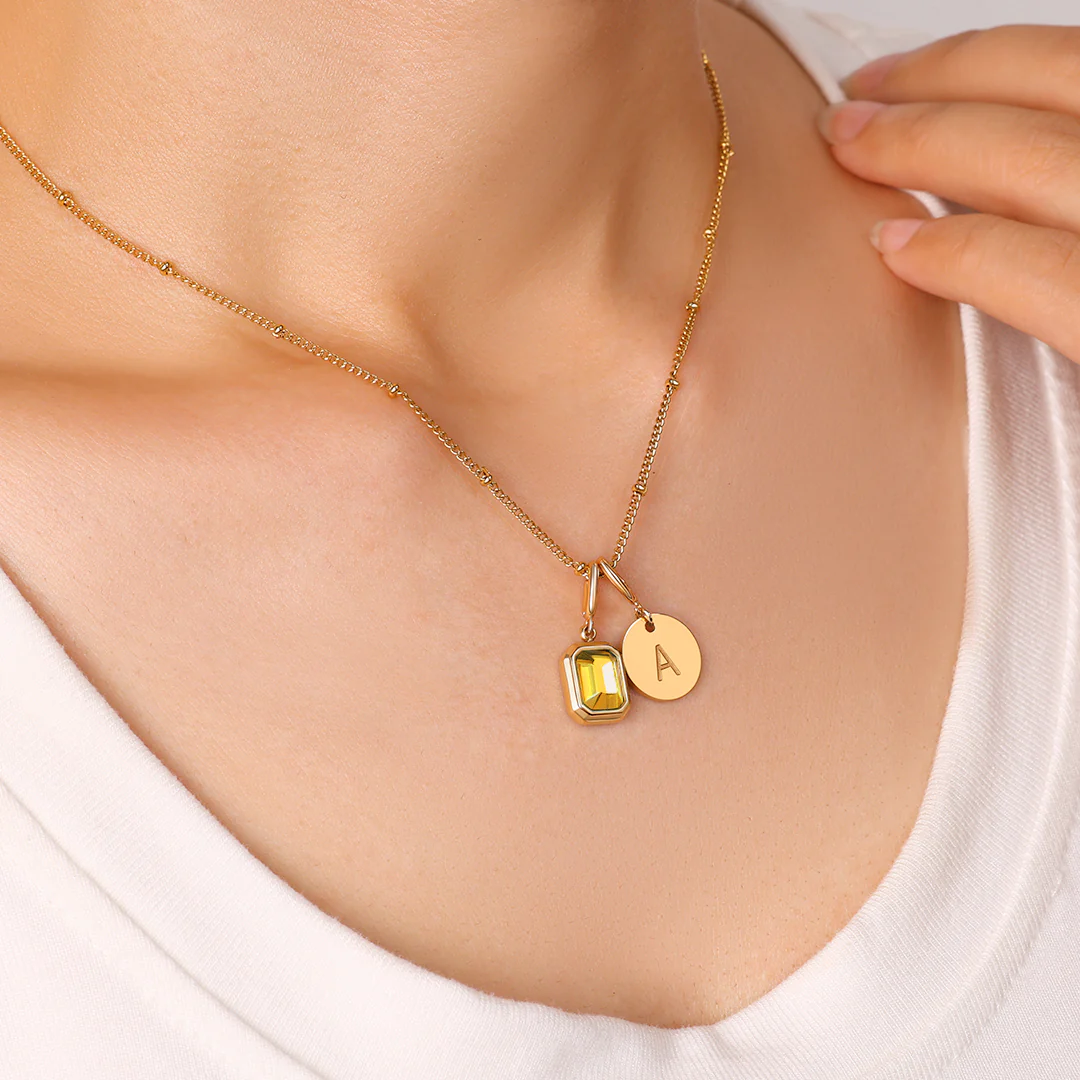 Baguette Birthstone & Initial Necklace - Image 105