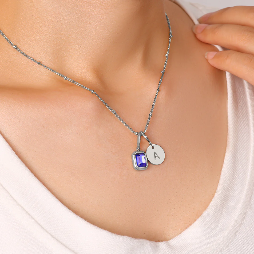 Baguette Birthstone & Initial Necklace - Image 15