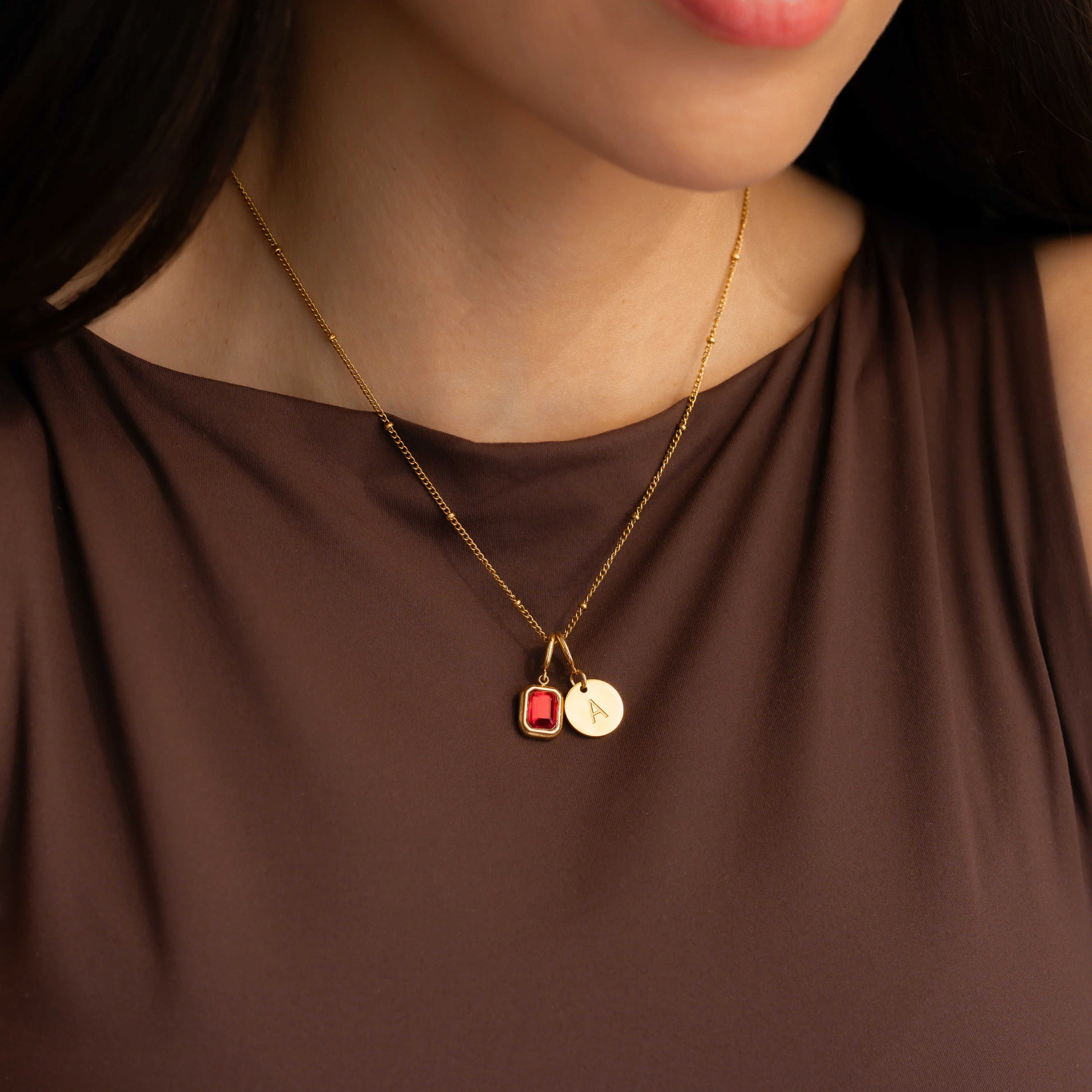 Baguette Birthstone & Initial Necklace - Image 3