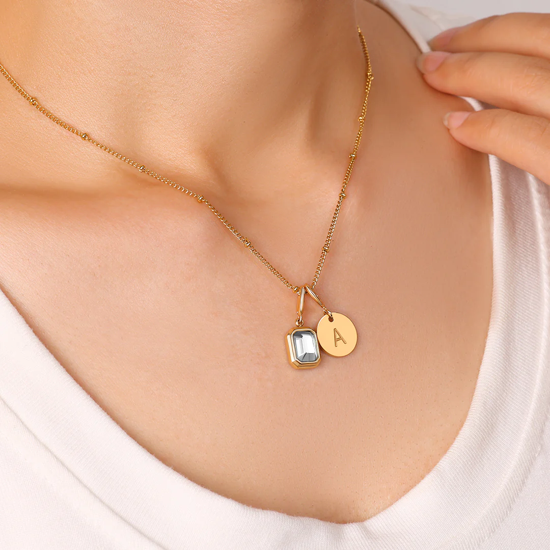 Baguette Birthstone & Initial Necklace - Image 36