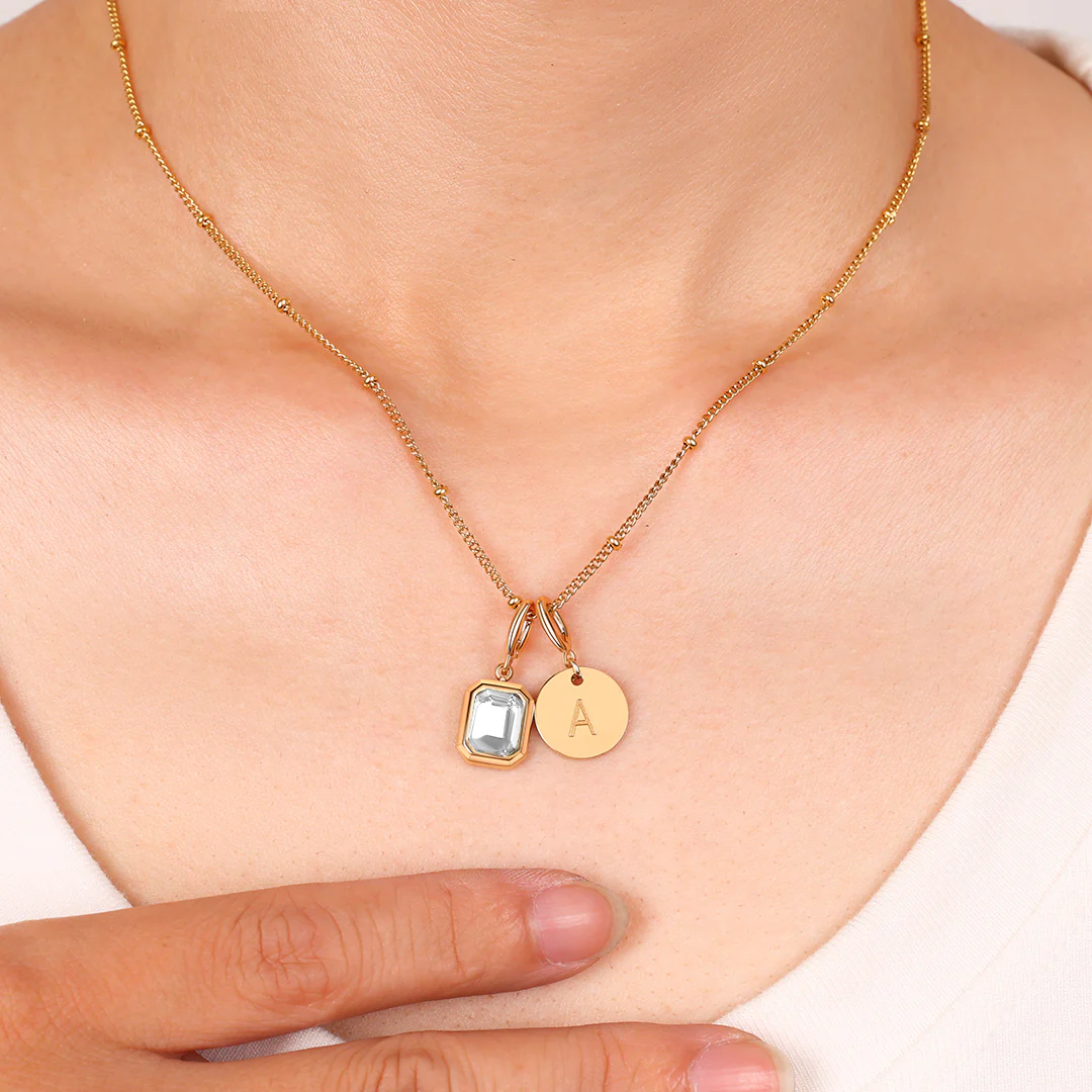 Baguette Birthstone & Initial Necklace - Image 38