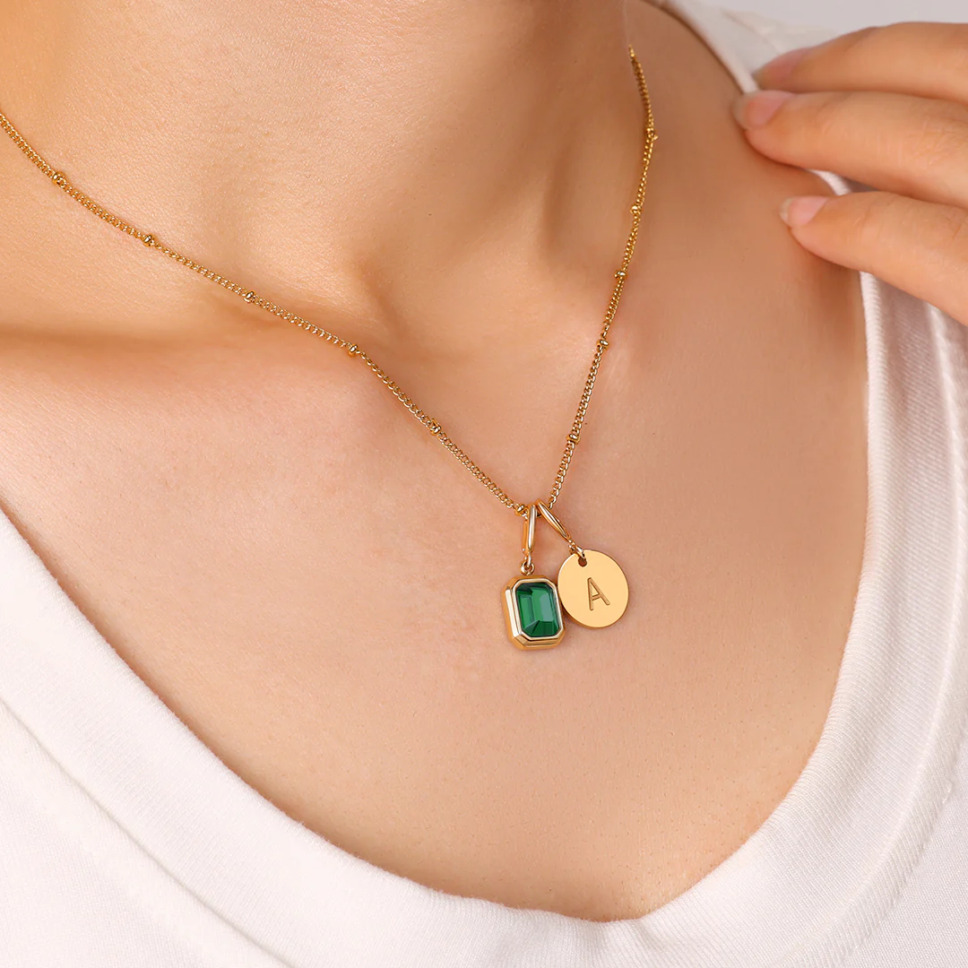Baguette Birthstone & Initial Necklace - Image 46