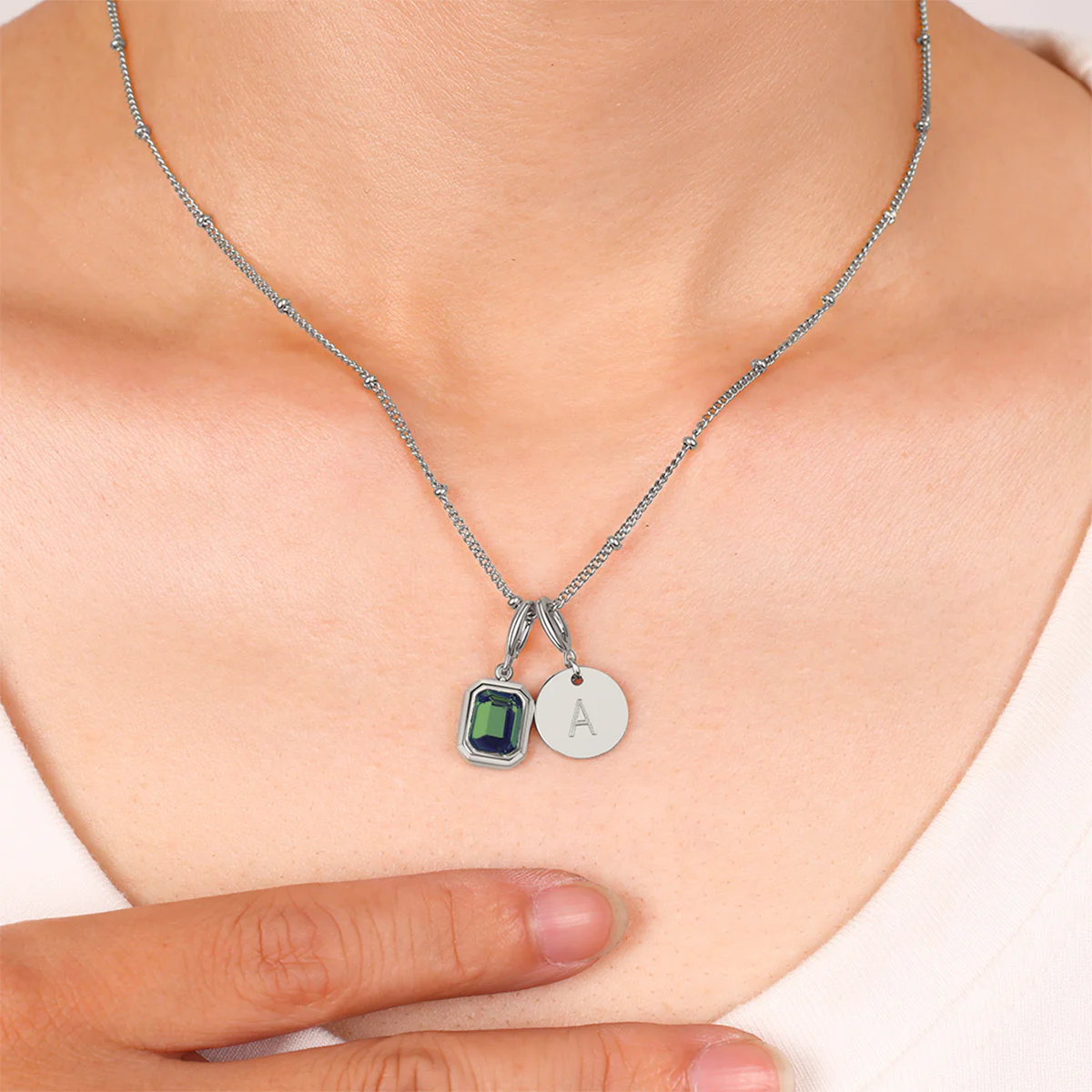 Baguette Birthstone & Initial Necklace - Image 48