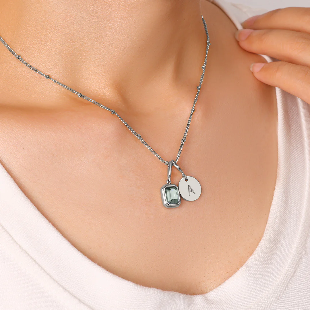 Baguette Birthstone & Initial Necklace - Image 57