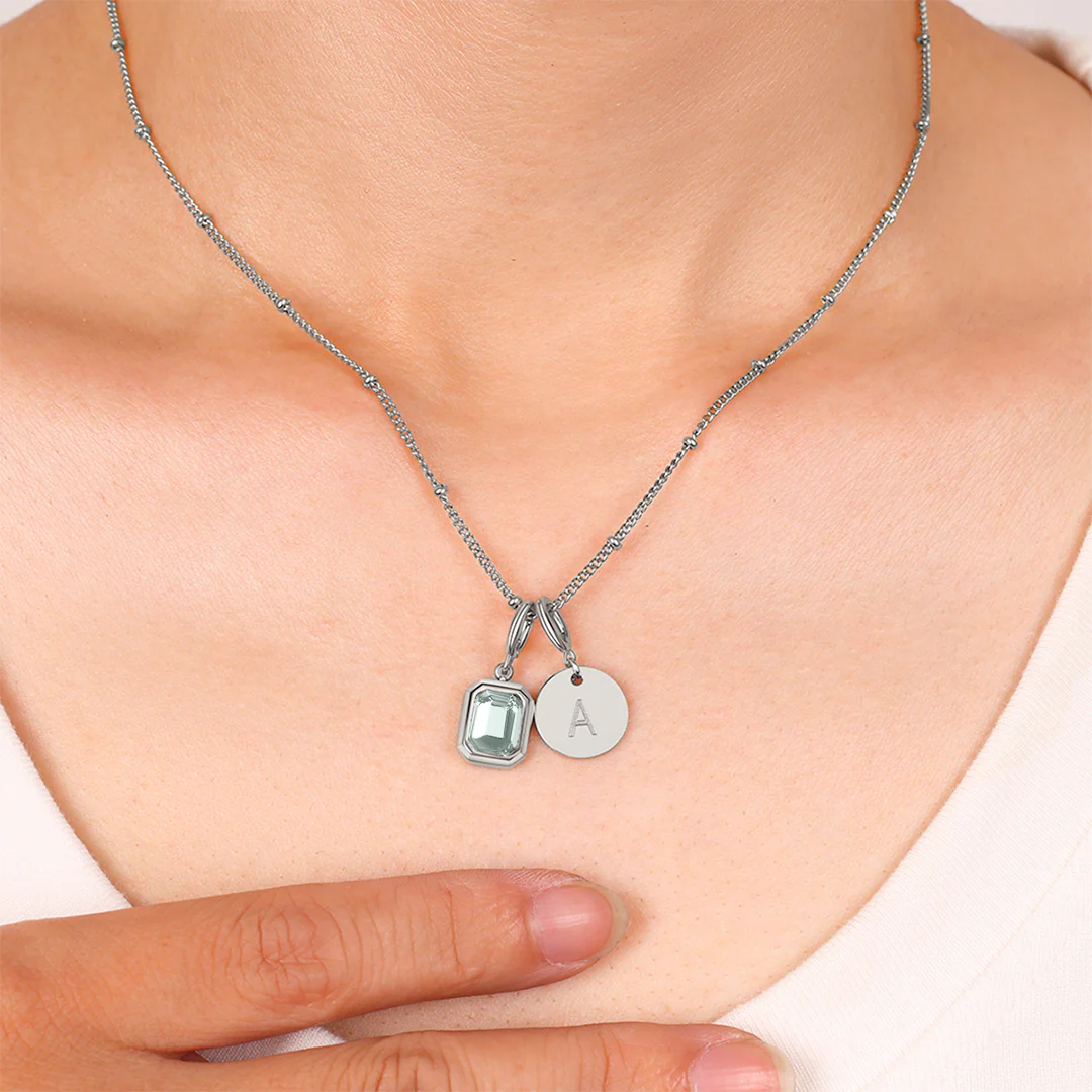 Baguette Birthstone & Initial Necklace - Image 59