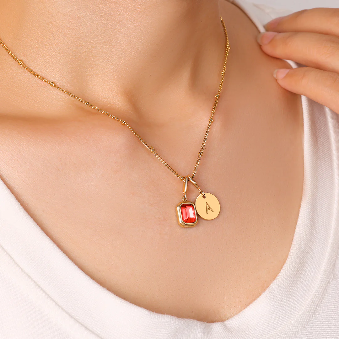 Baguette Birthstone & Initial Necklace - Image 66