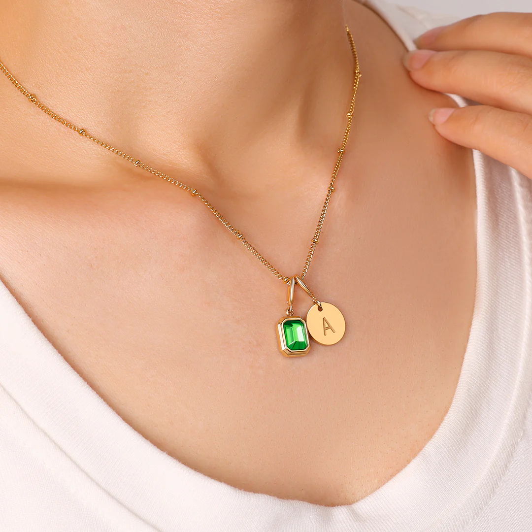 Baguette Birthstone & Initial Necklace - Image 76