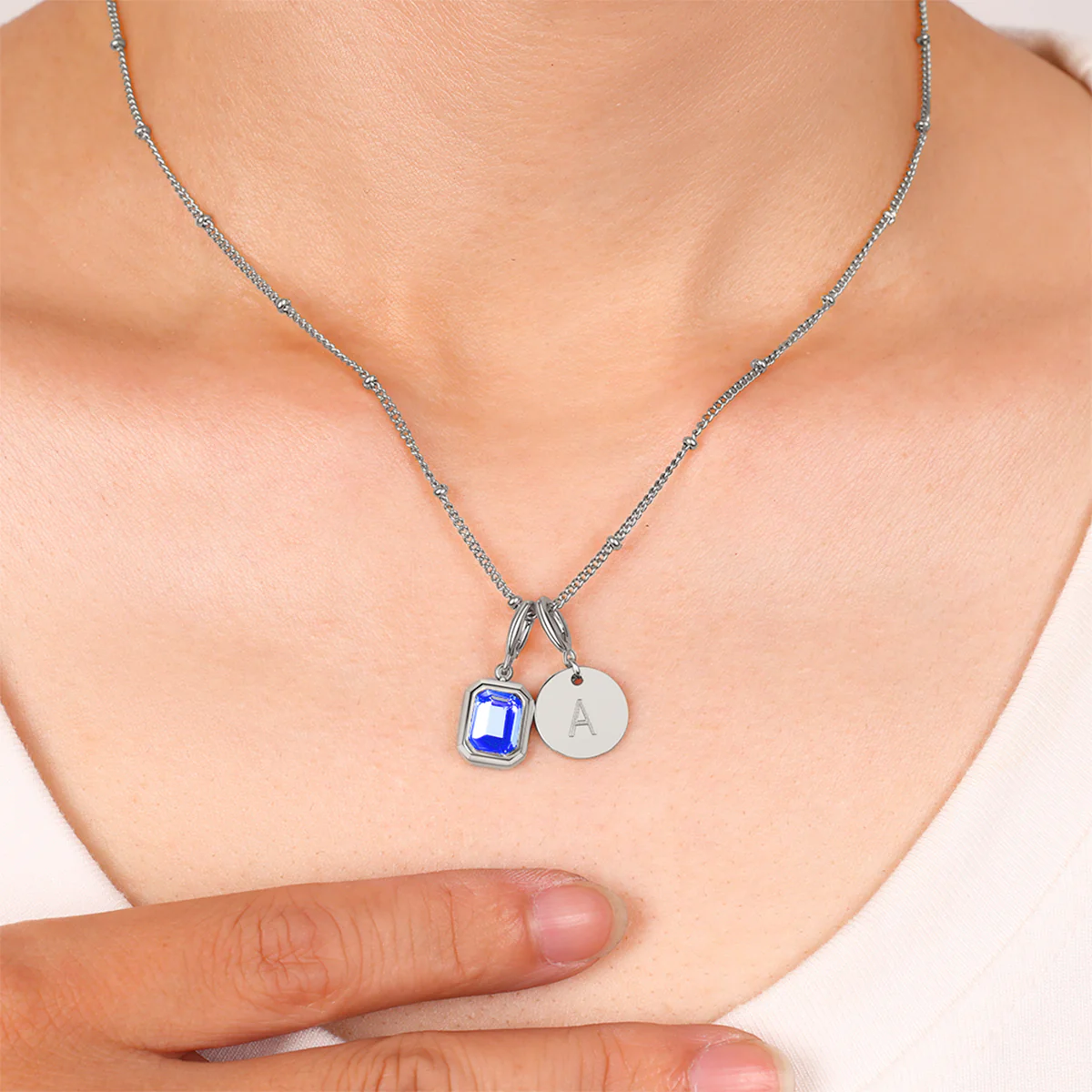Baguette Birthstone & Initial Necklace - Image 85