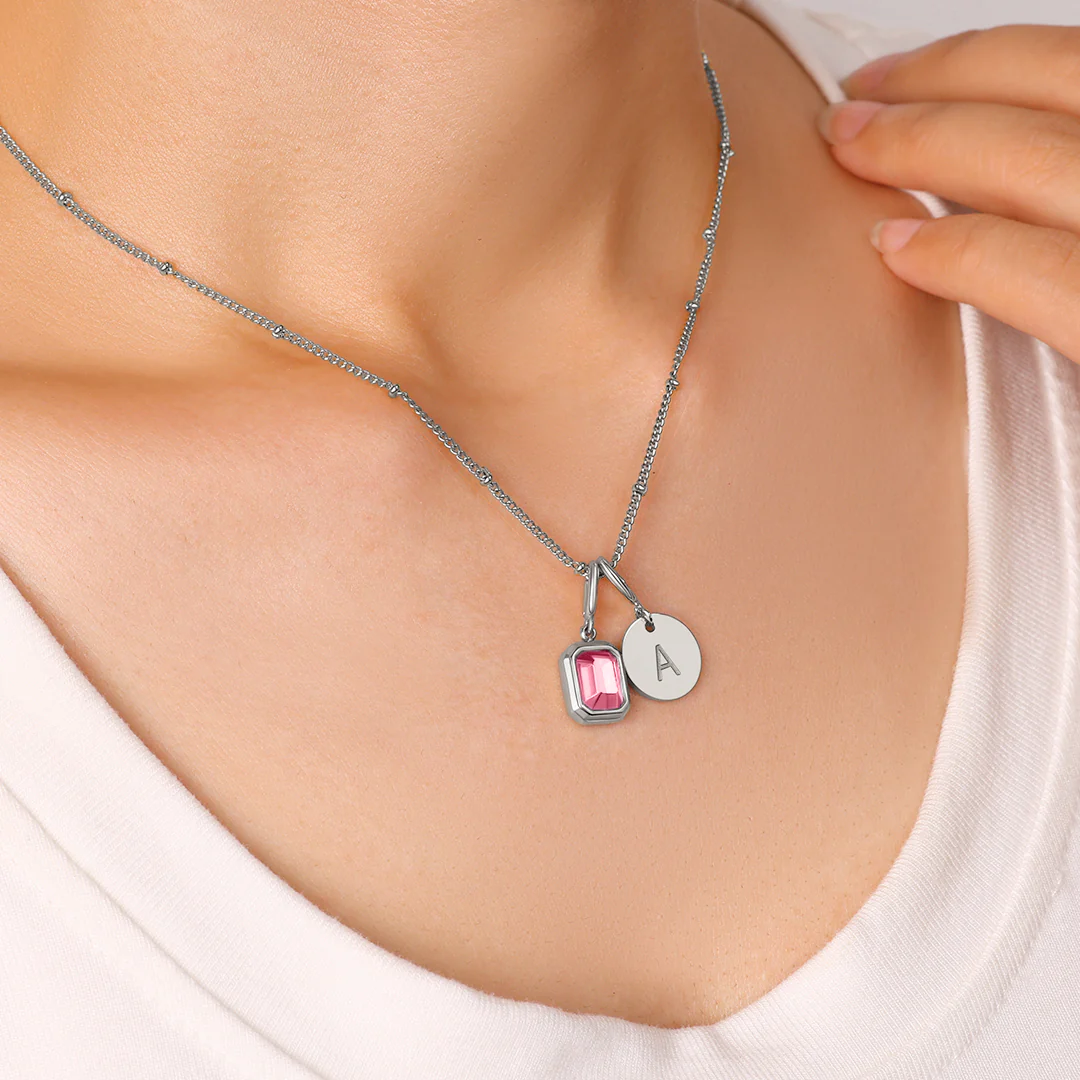 Baguette Birthstone & Initial Necklace - Image 96