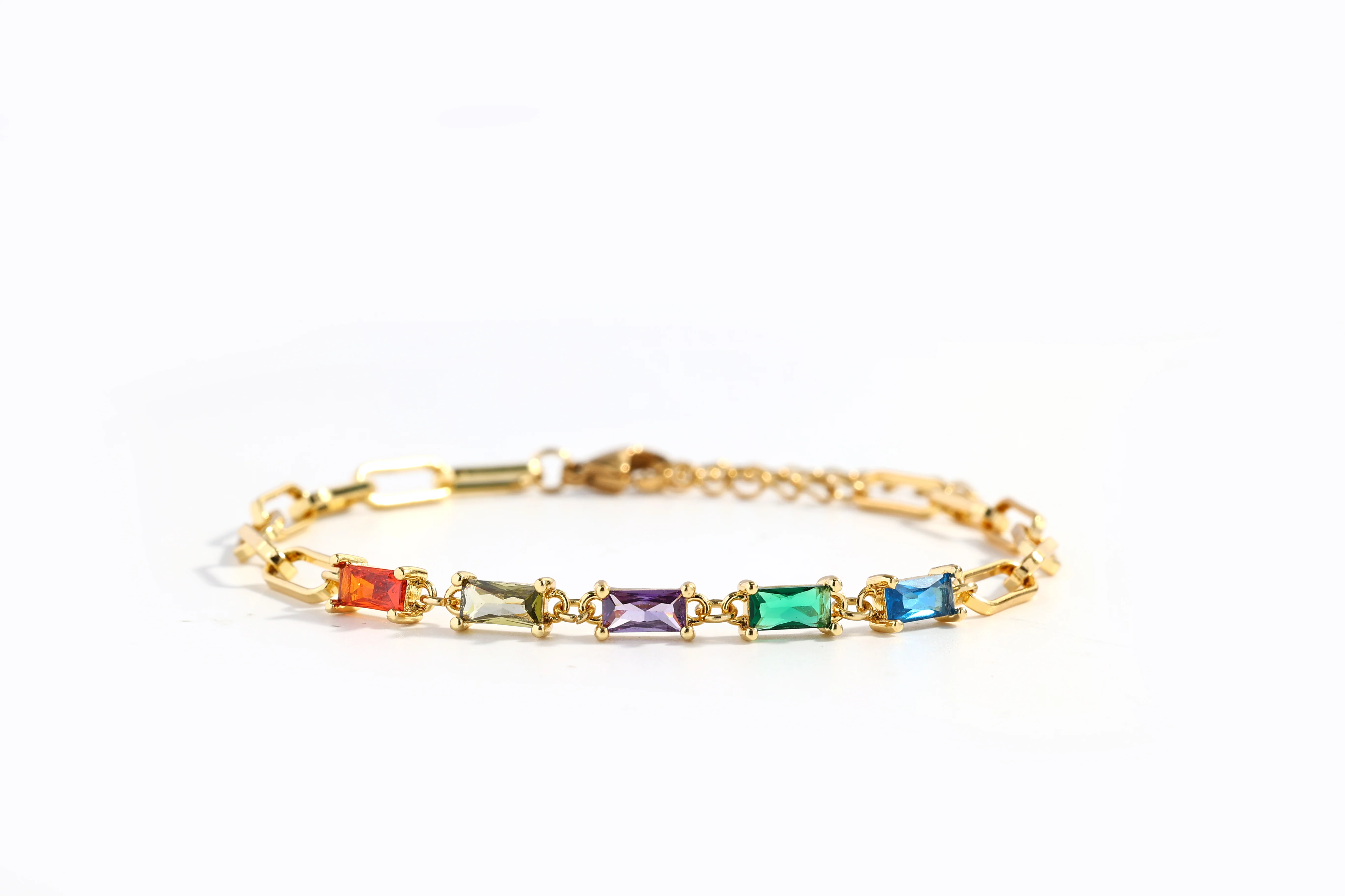 Baguette Birthstone Paperclip Bracelet