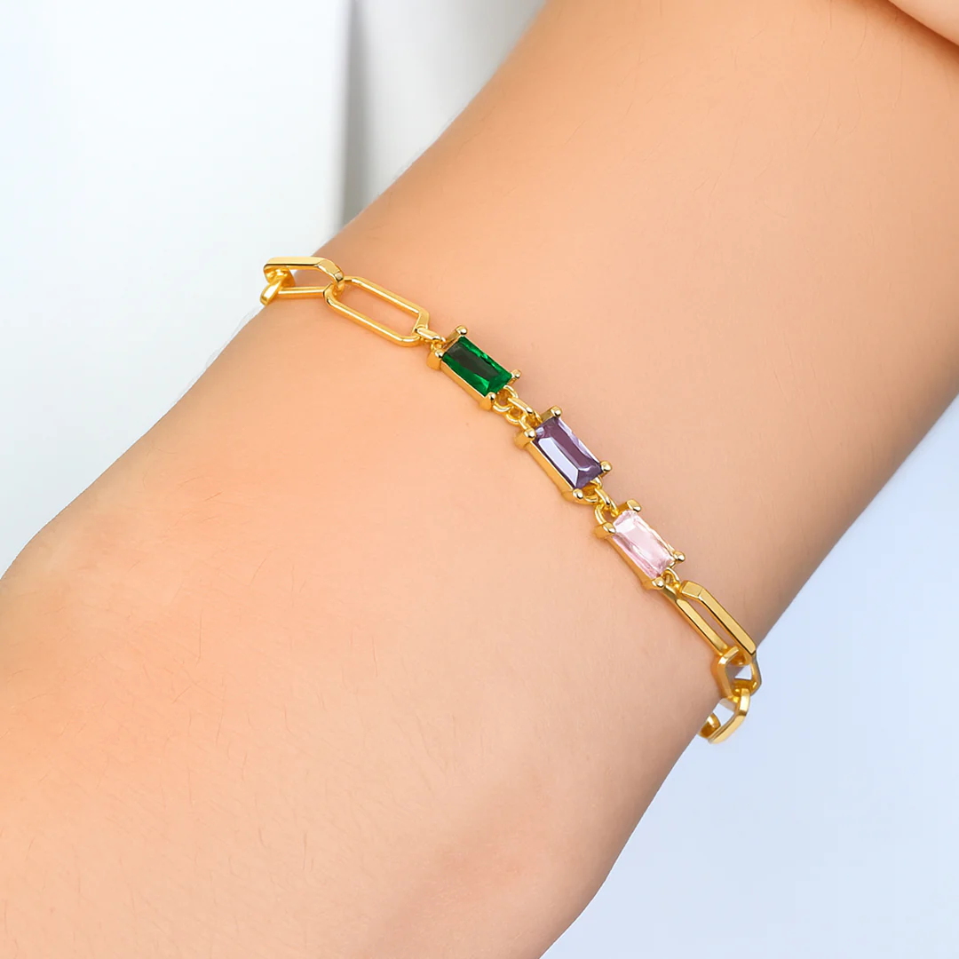 Baguette Birthstone Paperclip Bracelet - Image 10