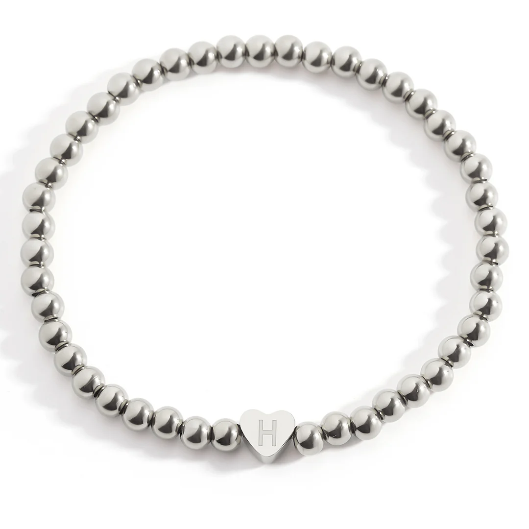 Gold Beaded Bracelet with Heart Initial - Image 111