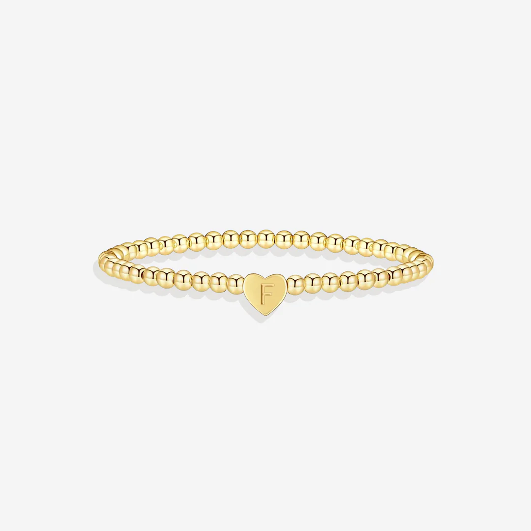 Gold Beaded Bracelet with Heart Initial - Image 13