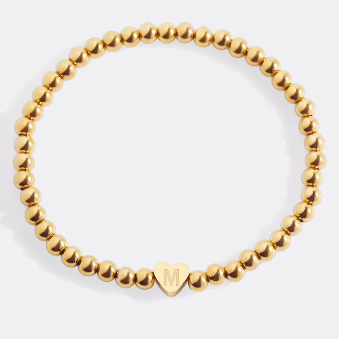 Gold Beaded Bracelet with Heart Initial - Image 135