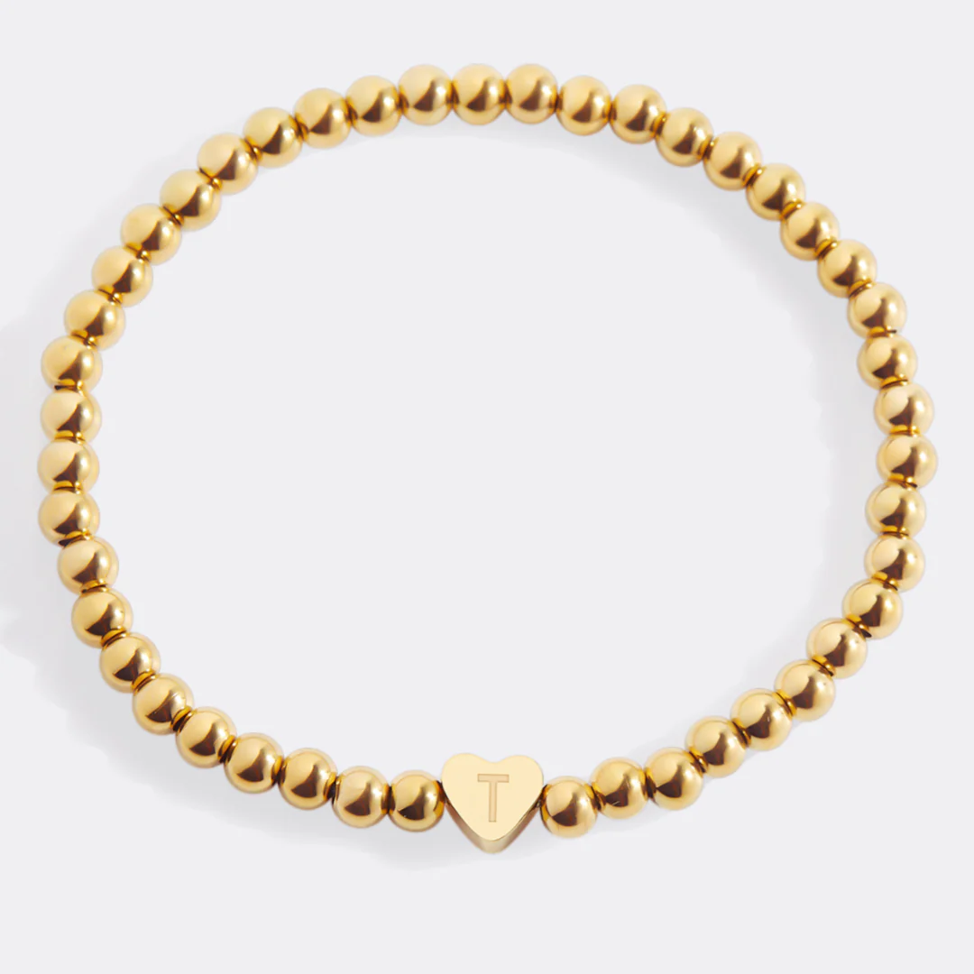 Gold Beaded Bracelet with Heart Initial - Image 149