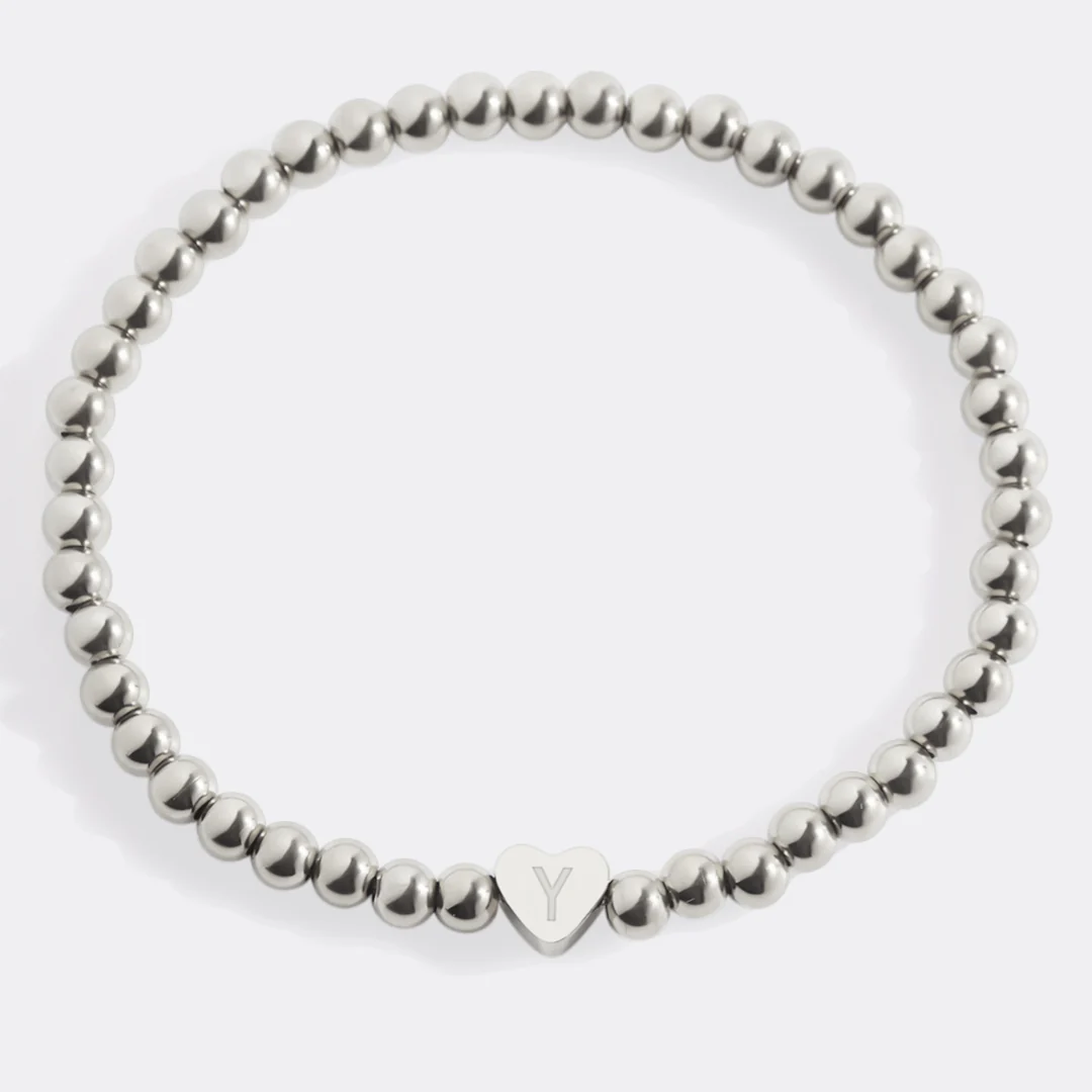 Gold Beaded Bracelet with Heart Initial - Image 158