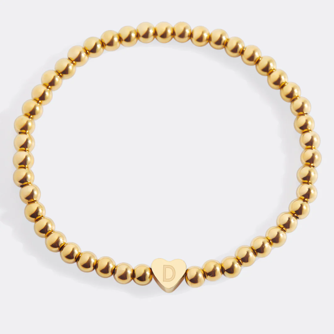 Gold Beaded Bracelet with Heart Initial - Image 169