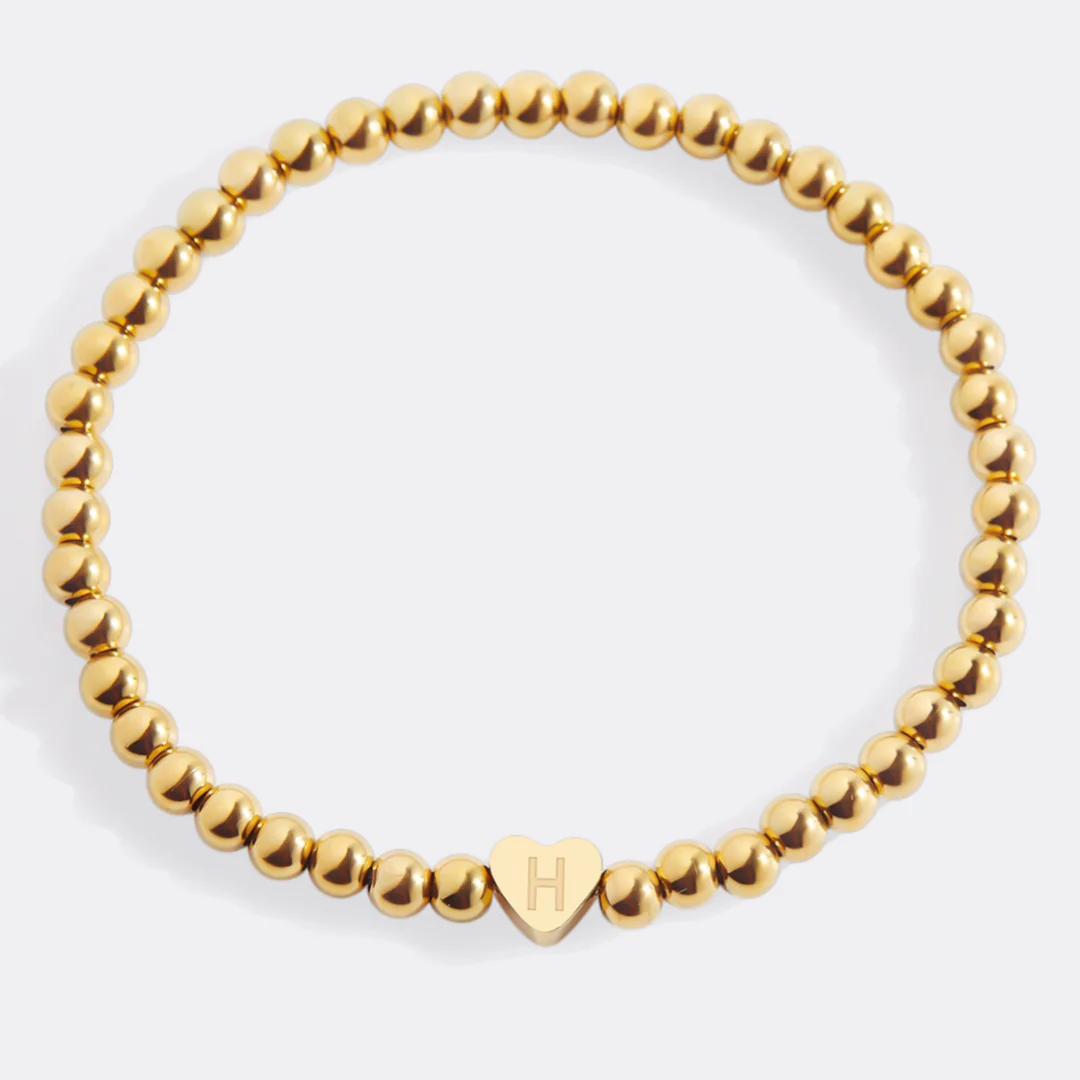 Gold Beaded Bracelet with Heart Initial - Image 177