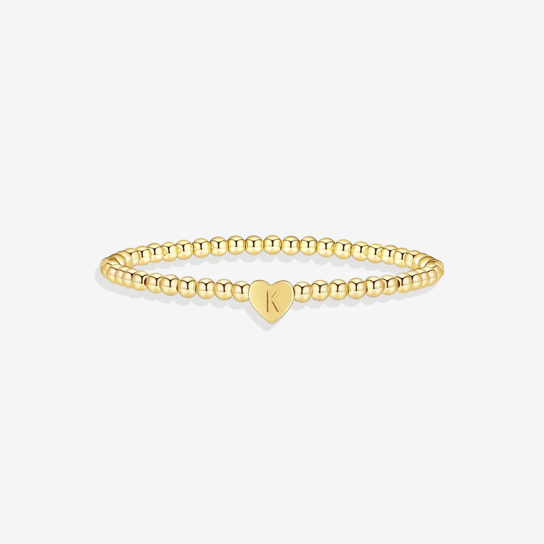 Gold Beaded Bracelet with Heart Initial - Image 18