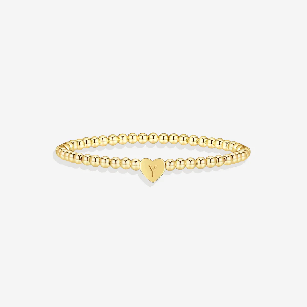 Gold Beaded Bracelet with Heart Initial - Image 32