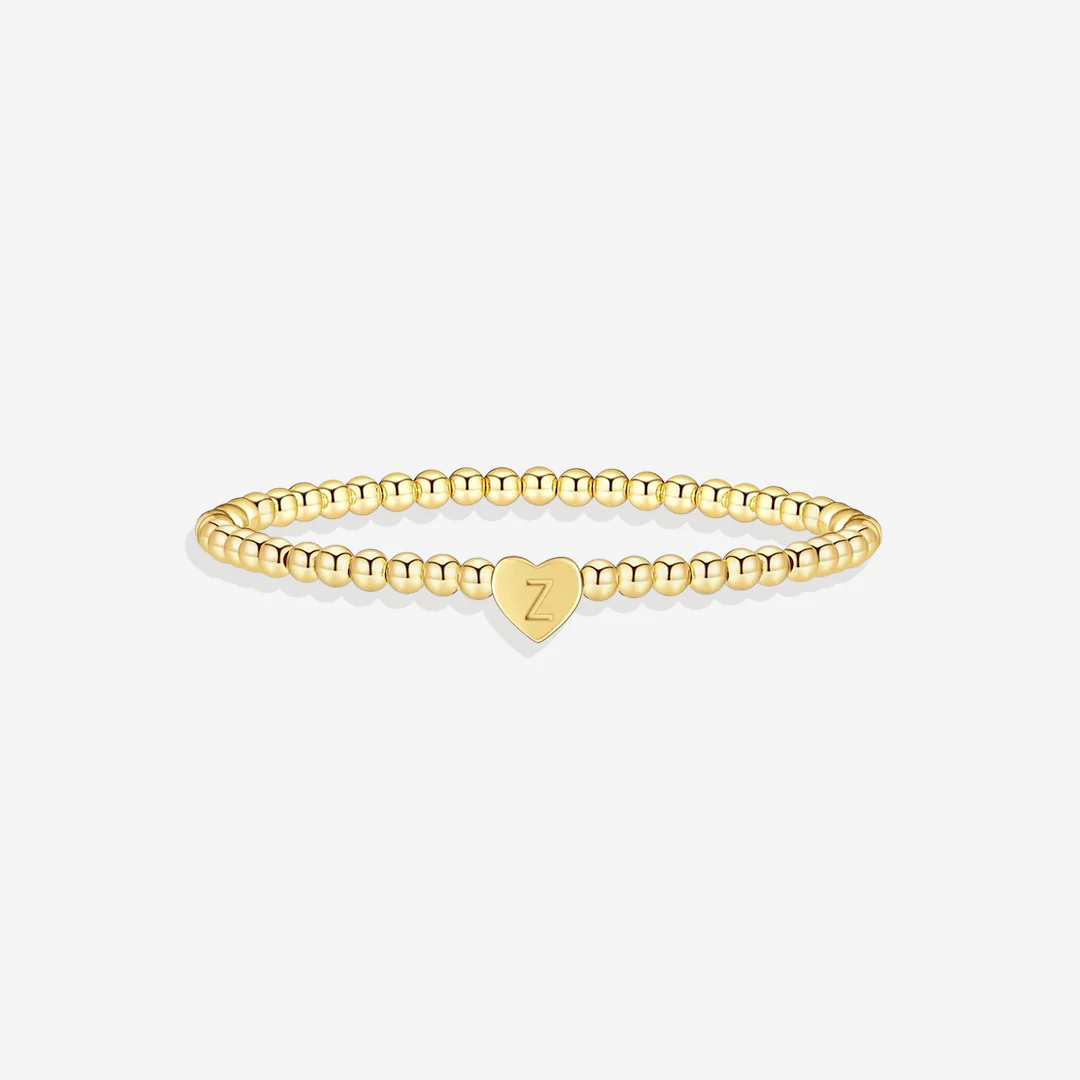 Gold Beaded Bracelet with Heart Initial - Image 33