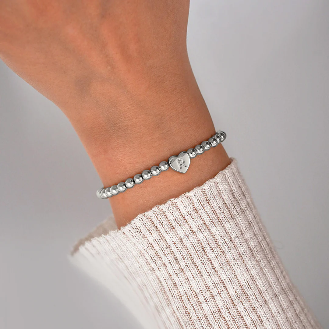 Gold Beaded Bracelet with Heart Initial - Image 36