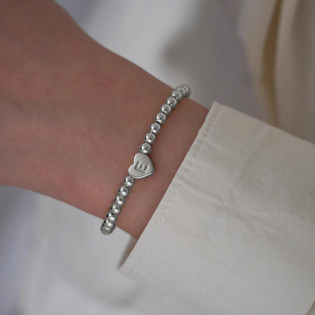 Gold Beaded Bracelet with Heart Initial - Image 64