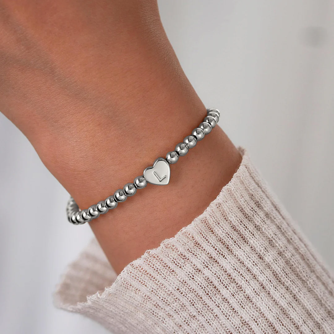 Gold Beaded Bracelet with Heart Initial - Image 65
