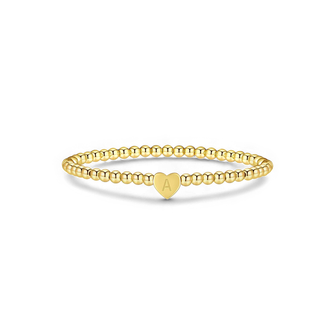 Gold Beaded Bracelet with Heart Initial - Image 7