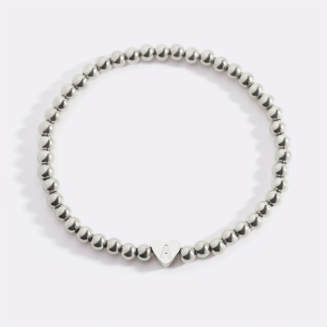 Gold Beaded Bracelet with Heart Initial - Image 71